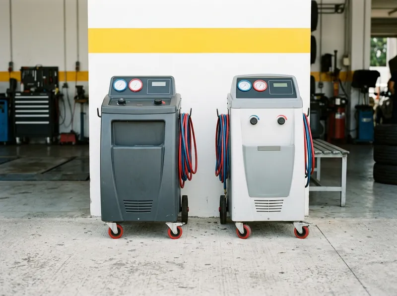 Duas estações de carga de ar condicionado com manómetros, lado a lado